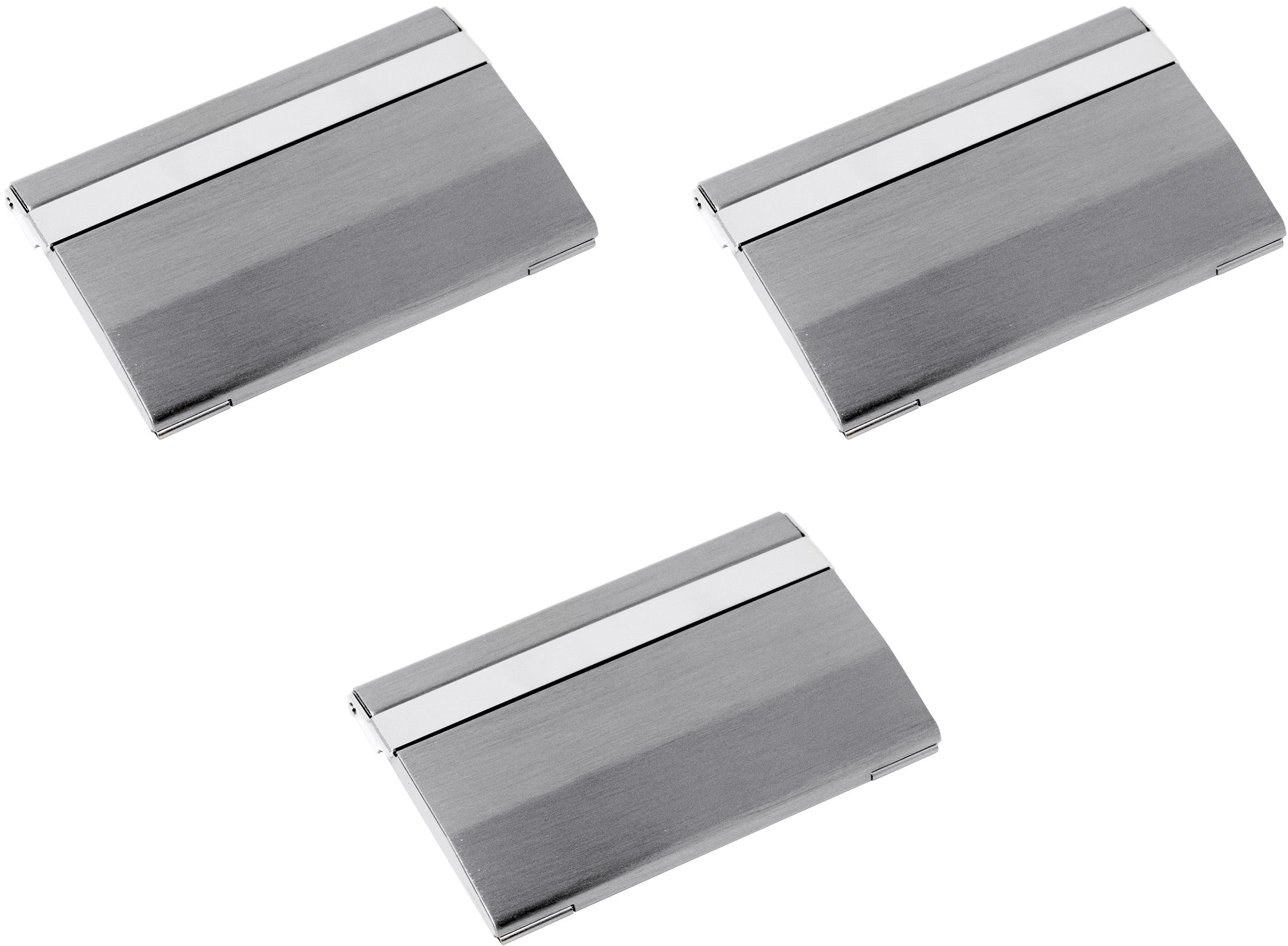Set of 3 Brushed Metal Business Card Case Holders With Bar Closure Mechanism (Horizontal, Silver)