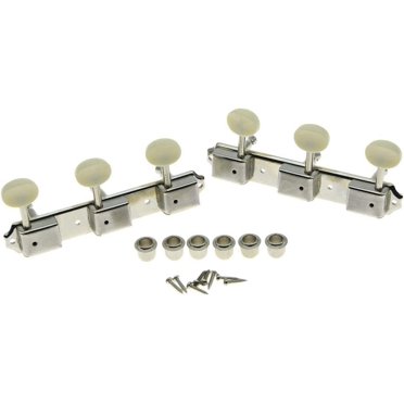 Vintage Style 3x3 Guitar Tuning Keys | Nickel With Aged White Buttons | Set Of 6