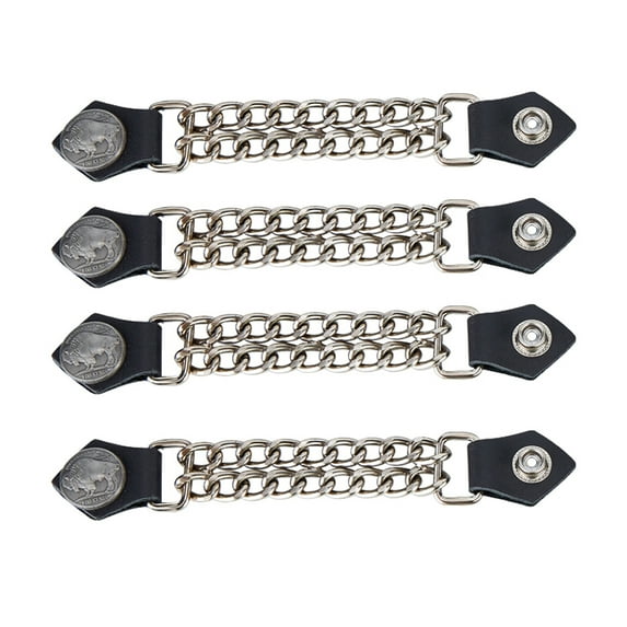Nickeled Buffalo Head Leather Motorcycle Vest Extenders for Men Double Diamond Cut Chrome Chain(4PCS)