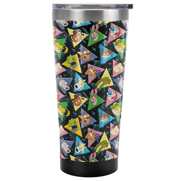 Nickelodeon 90'S Official Heads 20 oz Travel Tumbler, Stainless Steel, Vacuum Insulated with Leak Resistant Slide-Lock Lid