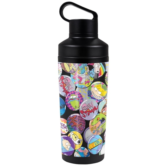 Nickelodeon 90'S Official Nick 90'S Buttons 18 oz Insulated Water Bottle, Leak Resistant, Vacuum Insulated Stainless Steel with 2-in-1 Loop Cap