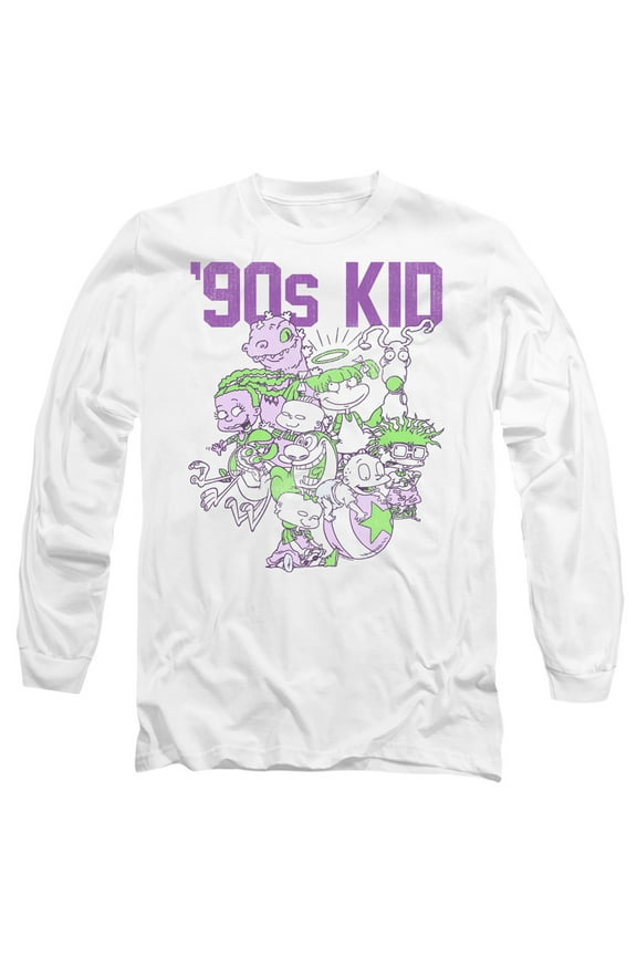 Nickelodeon 90S 90'S Kid Unisex Adult Long-Sleeve T Shirt (Medium) White