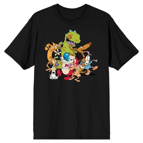 Nickelodeon 90s Nicktoons Characters Men's Black T-shirt-XS