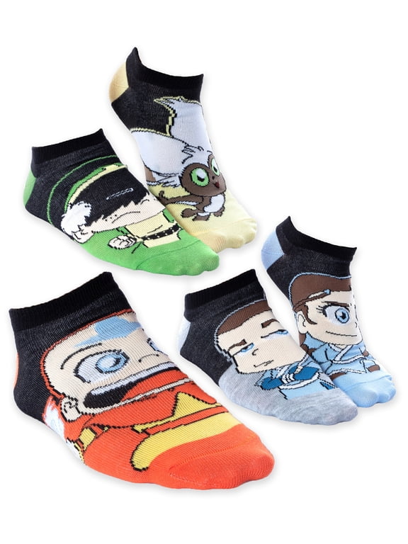 Nickelodeon Avatar The Last Airbender Chibi Character No-Show Ankle Socks 5 Pair (9-11)
