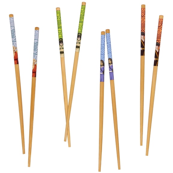 Nickelodeon Avatar: The Last Airbender Chopsticks 4-Pair 9.5" Reusable Utensil Set with Aang Toph Zuko Katara Designs