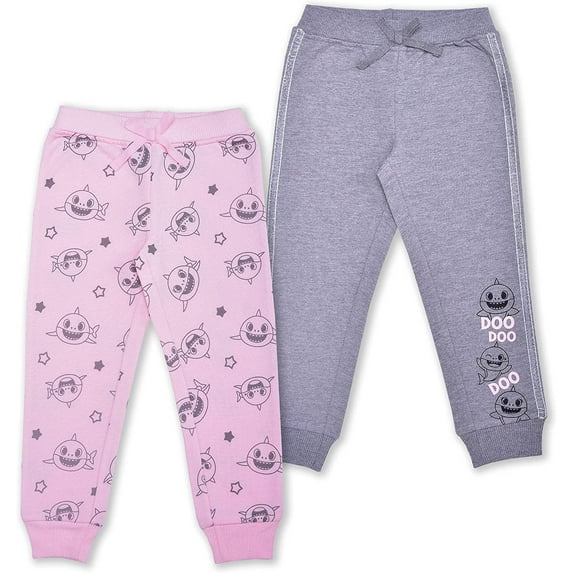 Nickelodeon Baby Shark 2 Pack Jog Pants for Girls, Sports Pants, Pink and Gray