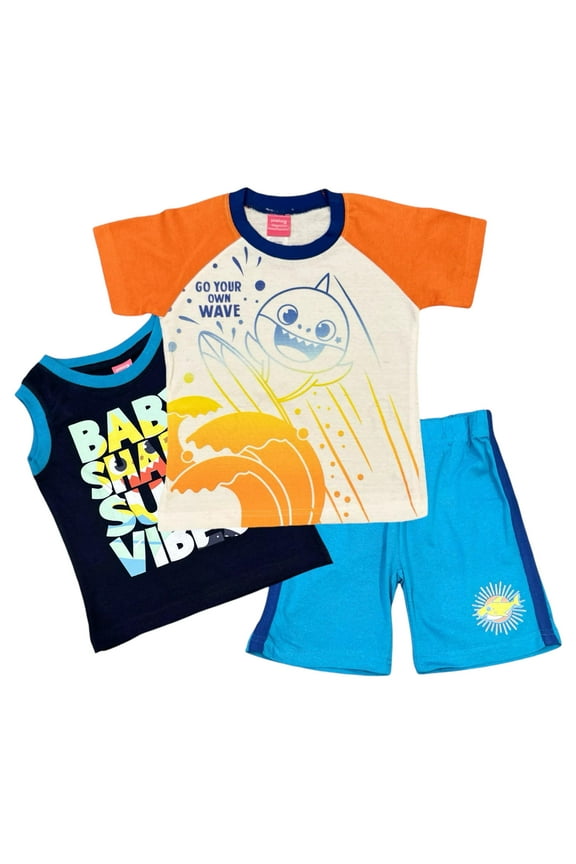 Baby Shark Boys' 3 Piece Short Set (Toddler/Kid), Orange, 2T
