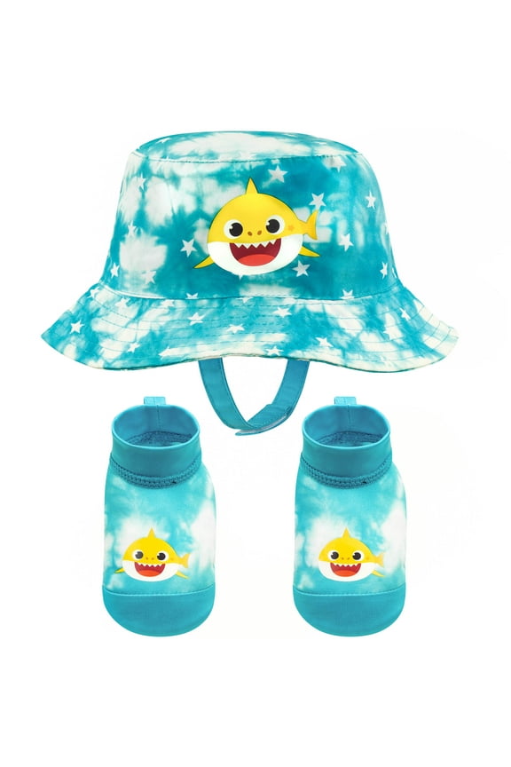 Baby Shark Bucket Hat and Swim Booties Set, Sun Protection UPF 50+ - Age 0-12 Months