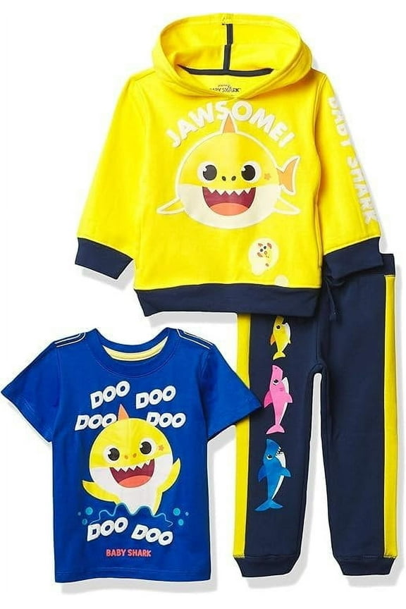 Baby Shark Graphic Hoodie, T-shirt, & Jogger Sweatpant, 3-piece Athleisure Outfit Bundle Set - Toddler Boys