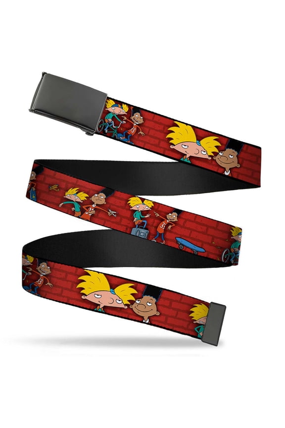 Adjustable Belt, Clamp Buckle, Cut-to-Fit, Arnold Gerald Poses Brick Wall