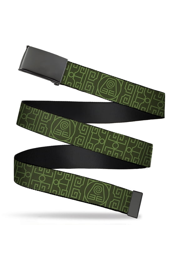 Adjustable Belt, Clamp Buckle, Cut-to-Fit, Avatar Last Airbender Earth Element Symbol Black Olive Green