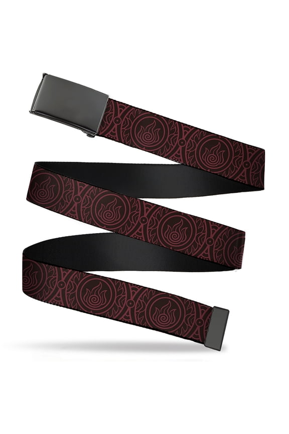 Adjustable Belt, Clamp Buckle, Cut-to-Fit, Avatar Last Airbender Fire Element Symbol Black Red