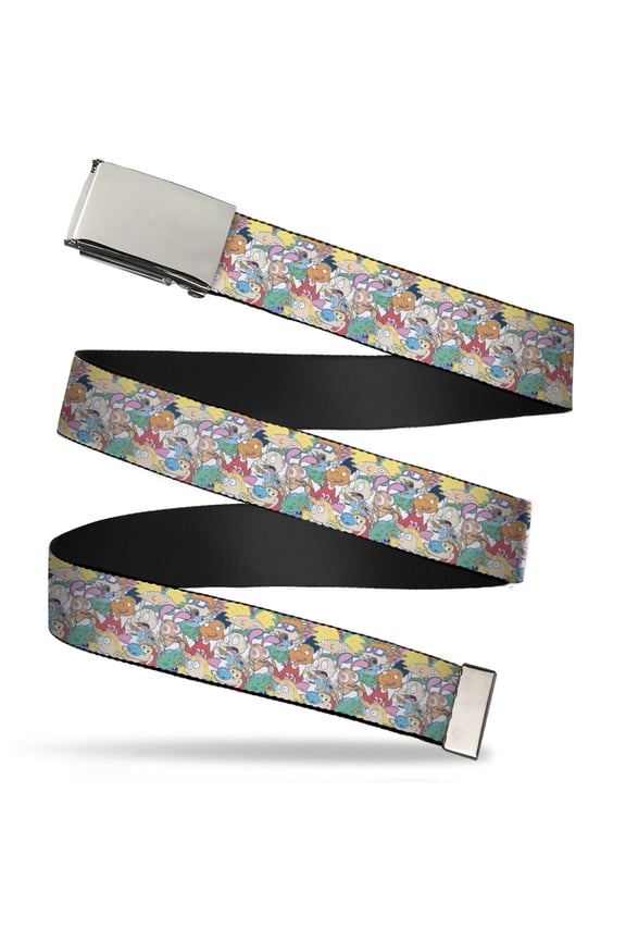 Adjustable Belt, Clamp Buckle, Cut-to-Fit, Nick 90s Rewind Character Mash Up Collage White