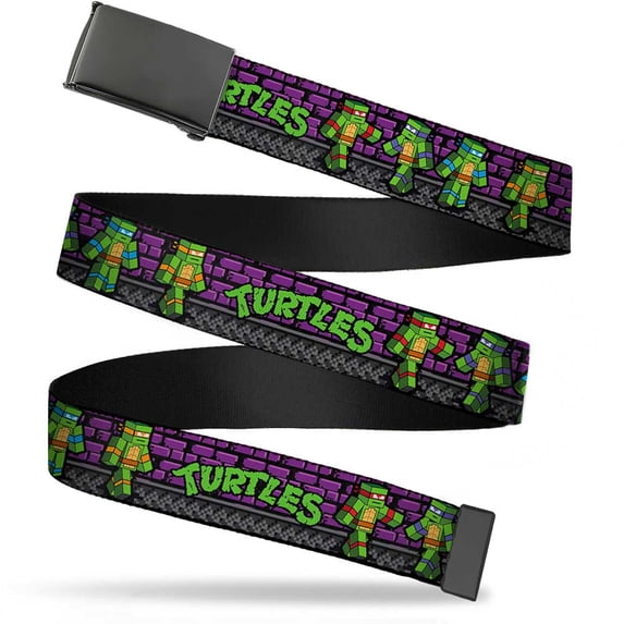 Adjustable Belt, Clamp Buckle, Cut-to-Fit, Ninja Turtles Block Poses Turtles Purple