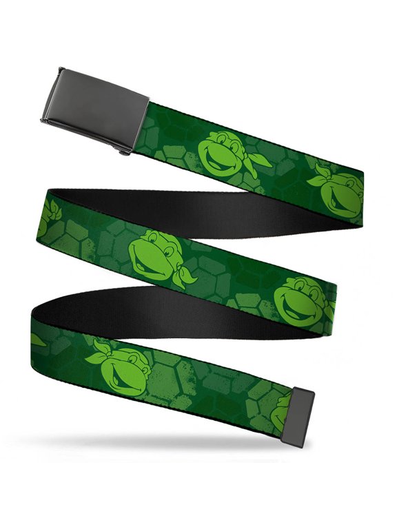 Adjustable Belt, Clamp Buckle, Cut-to-Fit, Ninja Turtles Turtle Faces Greens