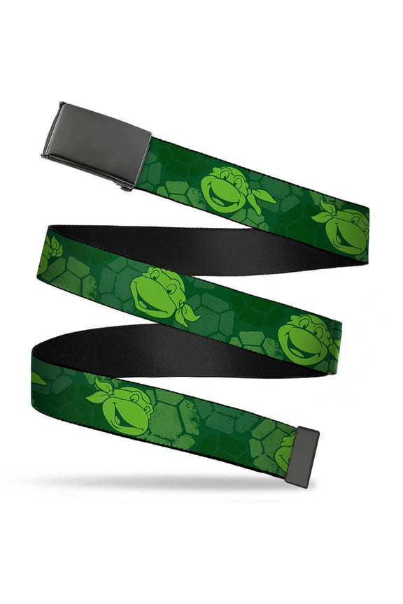 Adjustable Belt, Clamp Buckle, Cut-to-Fit, Ninja Turtles Turtle Faces Greens