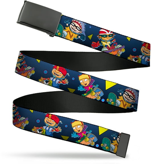 Adjustable Belt, Clamp Buckle, Cut-to-Fit, Rocket Power Character Poses Shapes Cool Gray Multi Color