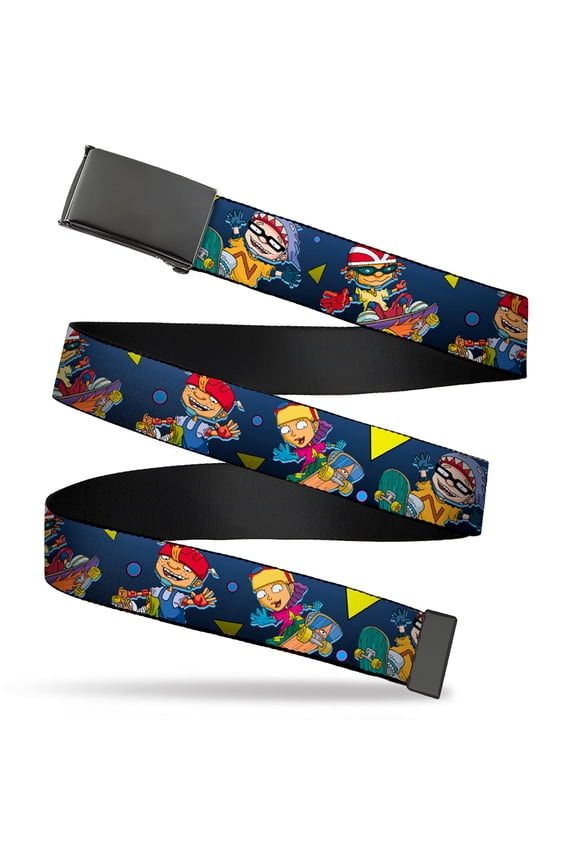 Adjustable Belt, Clamp Buckle, Cut-to-Fit, Rocket Power Character Poses Shapes Cool Gray Multi Color