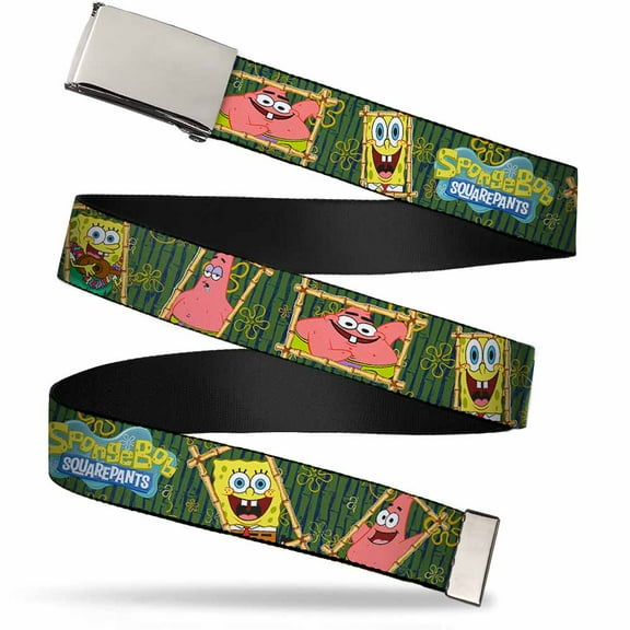 Adjustable Belt, Clamp Buckle, Cut-to-Fit, Spongebob Patrick Starfish Bamboo Frames Logo