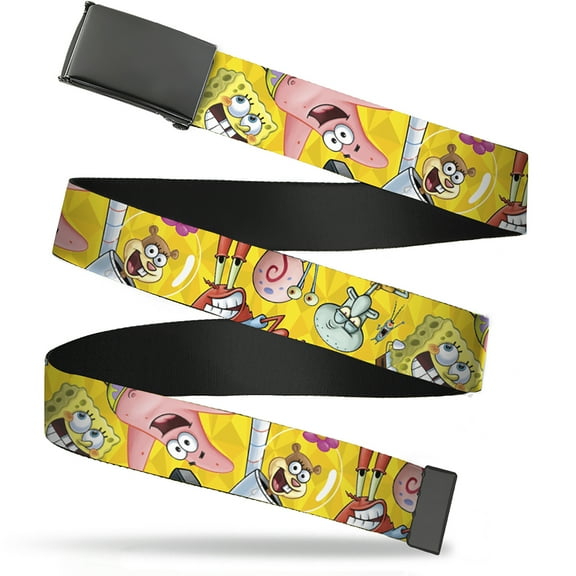 Adjustable Belt, Clamp Buckle, Cut-to-Fit, Spongebob and Friends Poses Scattered Yellows