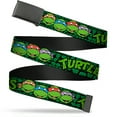 thumbnail image 1 of Adjustable Belt, Clamp Buckle, Cut-to-Fit, TMNT Ninja Turtles Group Faces Turtle Shell Black Green, 1 of 3