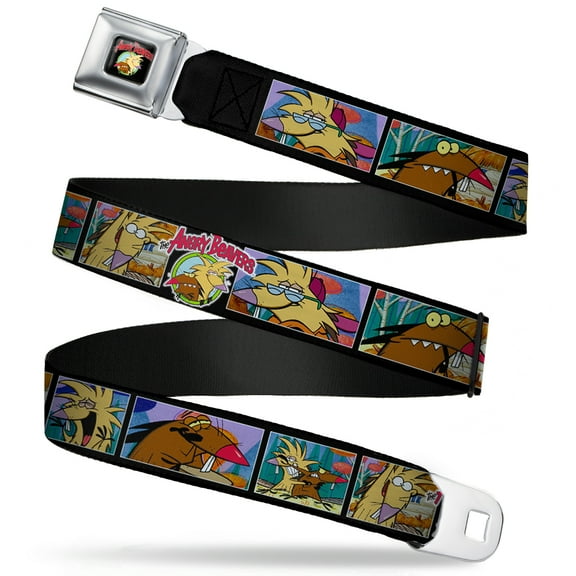 Nickelodeon Belt, Seatbelt Buckle Belt, Angry Beavers Daggett Norbert Blocks Black, 30 to 44 Inches