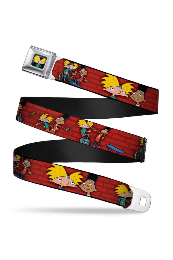 Nickelodeon Belt, Seatbelt Buckle Belt, Arnold Gerald Poses Brick Wall, Youth 22 to 32 Inches