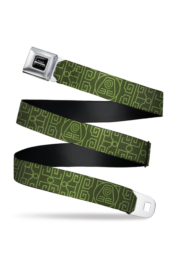 Nickelodeon Belt, Seatbelt Buckle Belt, Avatar Last Airbender Earth Element Symbol Black Olive Green, Youth 22 to 32 Inches