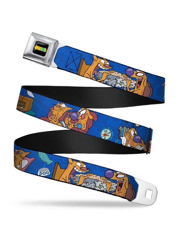 Nickelodeon Belt, Seatbelt Buckle Belt, Catdog Hanging Out Poses Blue, Youth 22 to 32 Inches