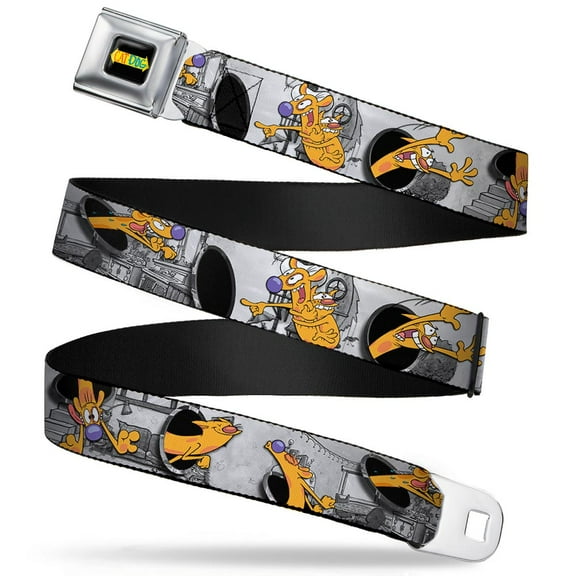Nickelodeon Belt, Seatbelt Buckle Belt, Catdog House Poses Grays, Youth 22 to 32 Inches