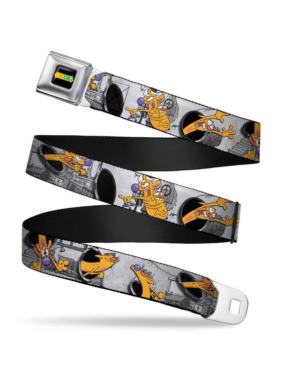 Nickelodeon Belt, Seatbelt Buckle Belt, Catdog House Poses Grays, Youth 22 to 32 Inches