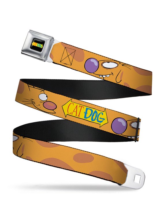 Nickelodeon Belt, Seatbelt Buckle Belt, Catdog Stretch Catdog Logo, Youth 22 to 32 Inches