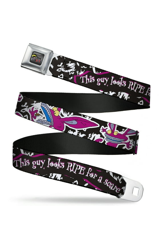 Nickelodeon Belt, Seatbelt Buckle Belt, Ickis This Guy Looks Ripe For A Scare Black White Purples, 34 to 52 Inches