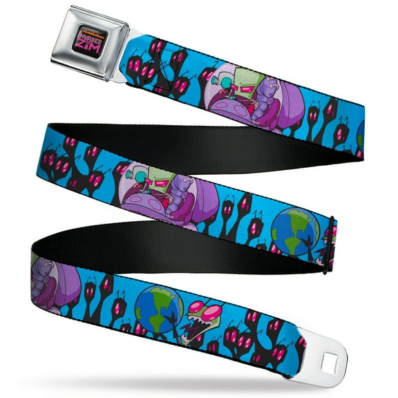 Nickelodeon Belt, Seatbelt Buckle Belt, Invader Zim GIR and Piggy Rule the World Poses Blue, 30 to 44 Inches