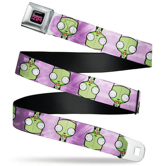 Nickelodeon Belt, Seatbelt Buckle Belt, Invader Zim Gir Flip Poses Tie Dye Blues, 30 to 44 Inches