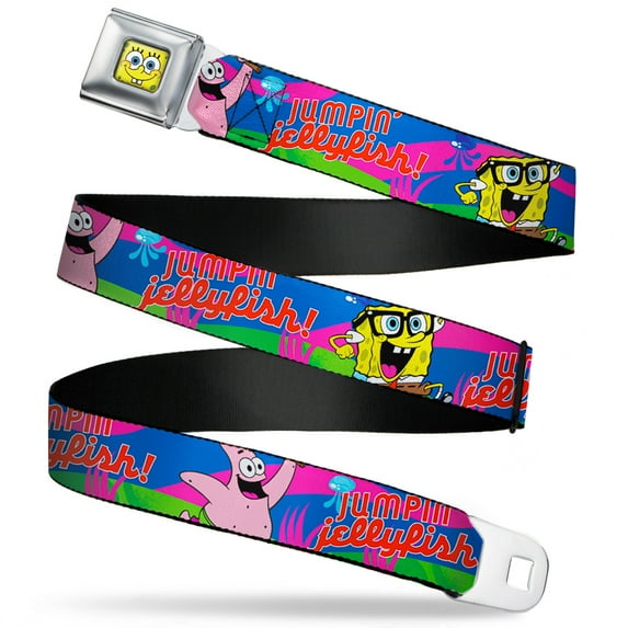 Nickelodeon Belt, Seatbelt Buckle Belt, Nerd Spongebob Patrick Starfish Running Jumpin Jellyfish, 34 to 52 Inches