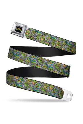 Nickelodeon Belt, Seatbelt Buckle Belt, Ninja Turtles Expression Pose Turtle Shell Collage Lavender, 34 to 52 Inches