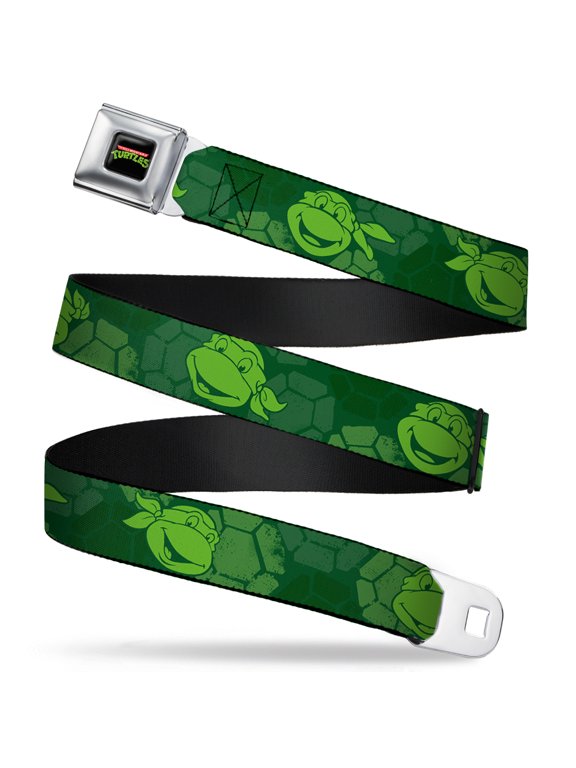 Nickelodeon Belt, Seatbelt Buckle Belt, Ninja Turtles Turtle Faces Greens, 34 to 52 Inches