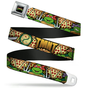 Nickelodeon Belt, Seatbelt Buckle Belt, Ninja Turtles Turtle Poses Pizza Slices, 32 to 52 Inches
