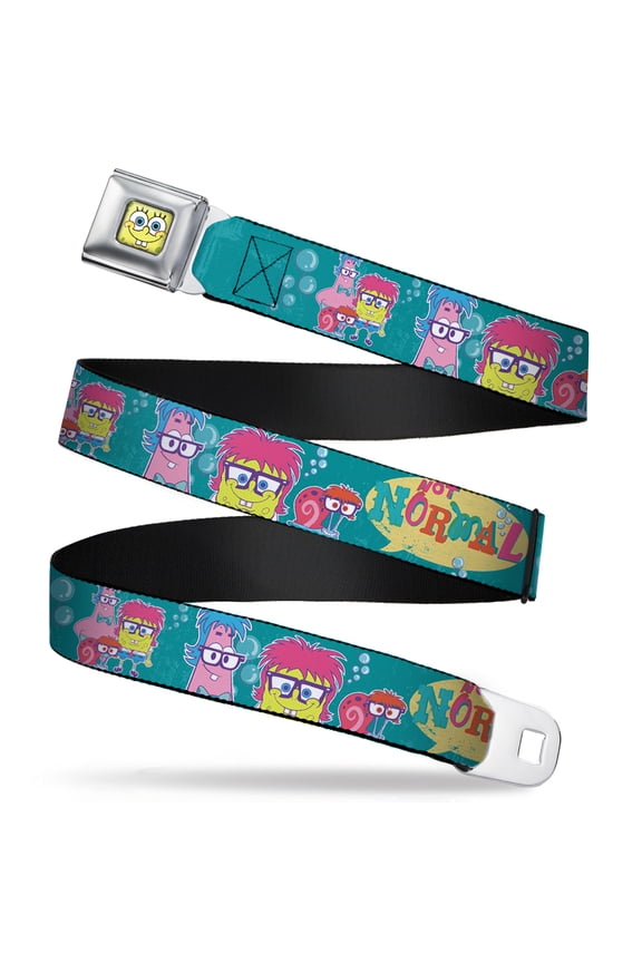 Nickelodeon Belt, Seatbelt Buckle Belt, Patrick Spongebob Gary Not Normal Aqua, 32 to 52 Inches