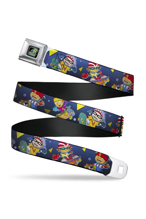 Nickelodeon Belt, Seatbelt Buckle Belt, Rocket Power Character Poses Shapes Cool Gray Multi Color, 30 to 44 Inches