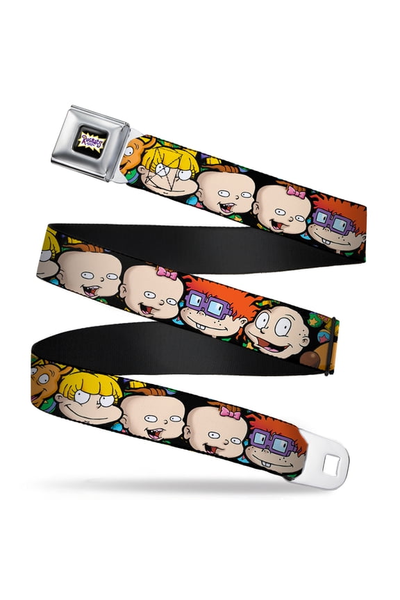 Nickelodeon Belt, Seatbelt Buckle Belt, Rugrats Character Faces Close Up, 34 to 52 Inches