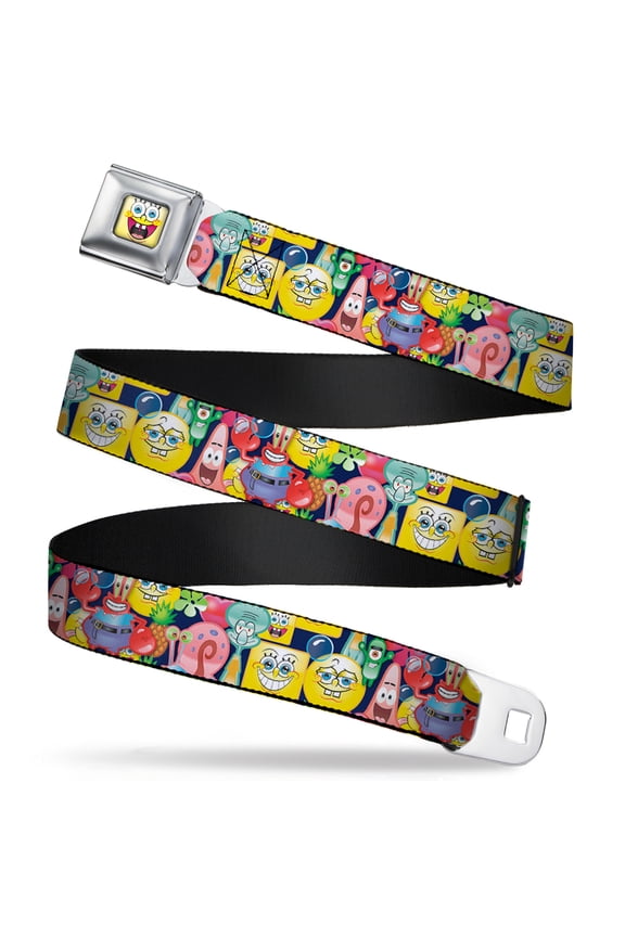 Nickelodeon Belt, Seatbelt Buckle Belt, Spongebob Expressions Friends Stacked, Youth 22 to 32 Inches