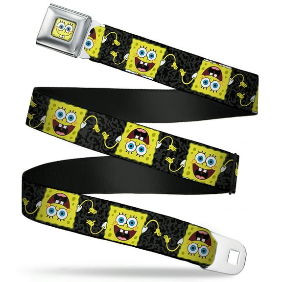 Nickelodeon Belt, Seatbelt Buckle Belt, Spongebob Pose Flip Camo Gray Black, Youth 22 to 32 Inches