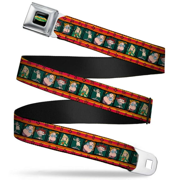 Nickelodeon Belt, Seatbelt Buckle Belt, Thornberry Kids and Darwin Stripes Red Orange Green Black, Youth 22 to 32 Inches