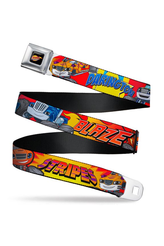 Nickelodeon Belt, Seatbelt Buckle Belt, Trucks Names Halftone Pop Art Red Multi Color, 34 to 52 Inches