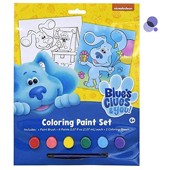 Nickelodeon Blues Clues Kids Coloring Paint Set with 6 Colors, Paint Brush, and 2 Poster Sheets