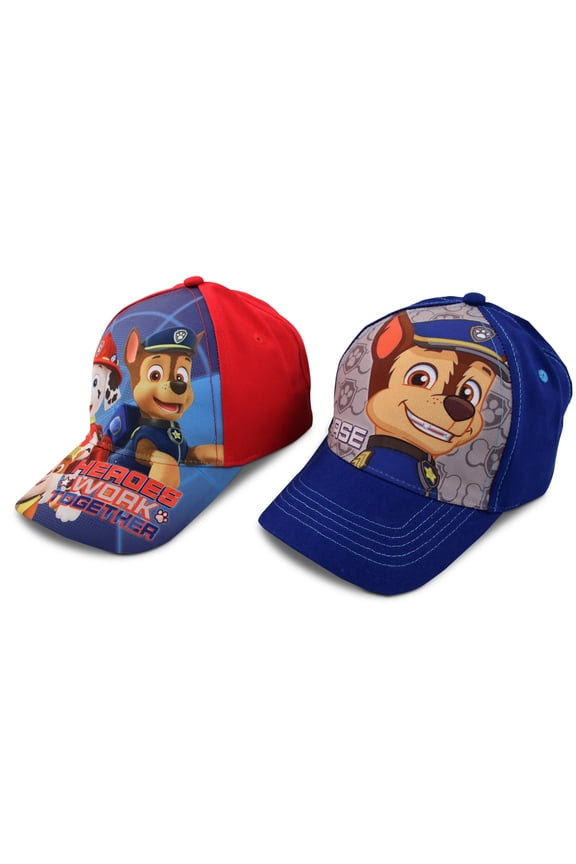 Boys' Paw Patrol Baseball Cap - 2 Pack Chase, Marshall, Rubble Curved Brim Strap Back Hat (2T-7)