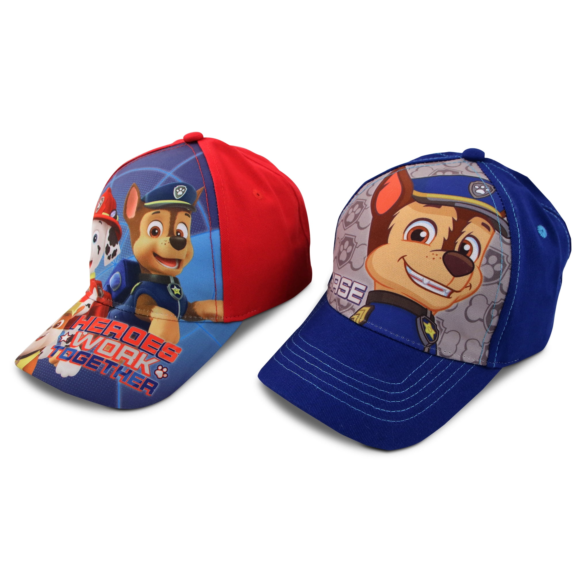 Nickelodeon Boys Paw Patrol Baseball Cap 2 Pack Chase Marshall Rubble Curved Brim Strap Back Hat 2T 7