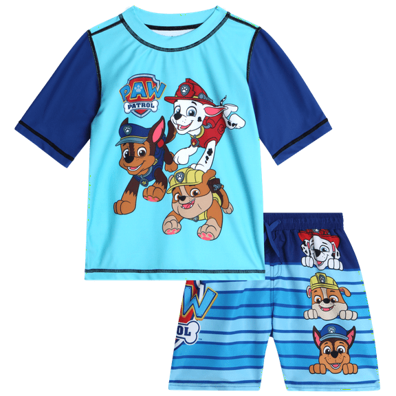 Nickelodeon Boys Swim Set - Paw Patrol Teenage Mutant Ninja Turtle UPF50+ Rash Guard & Swim Trunks 2 Piece